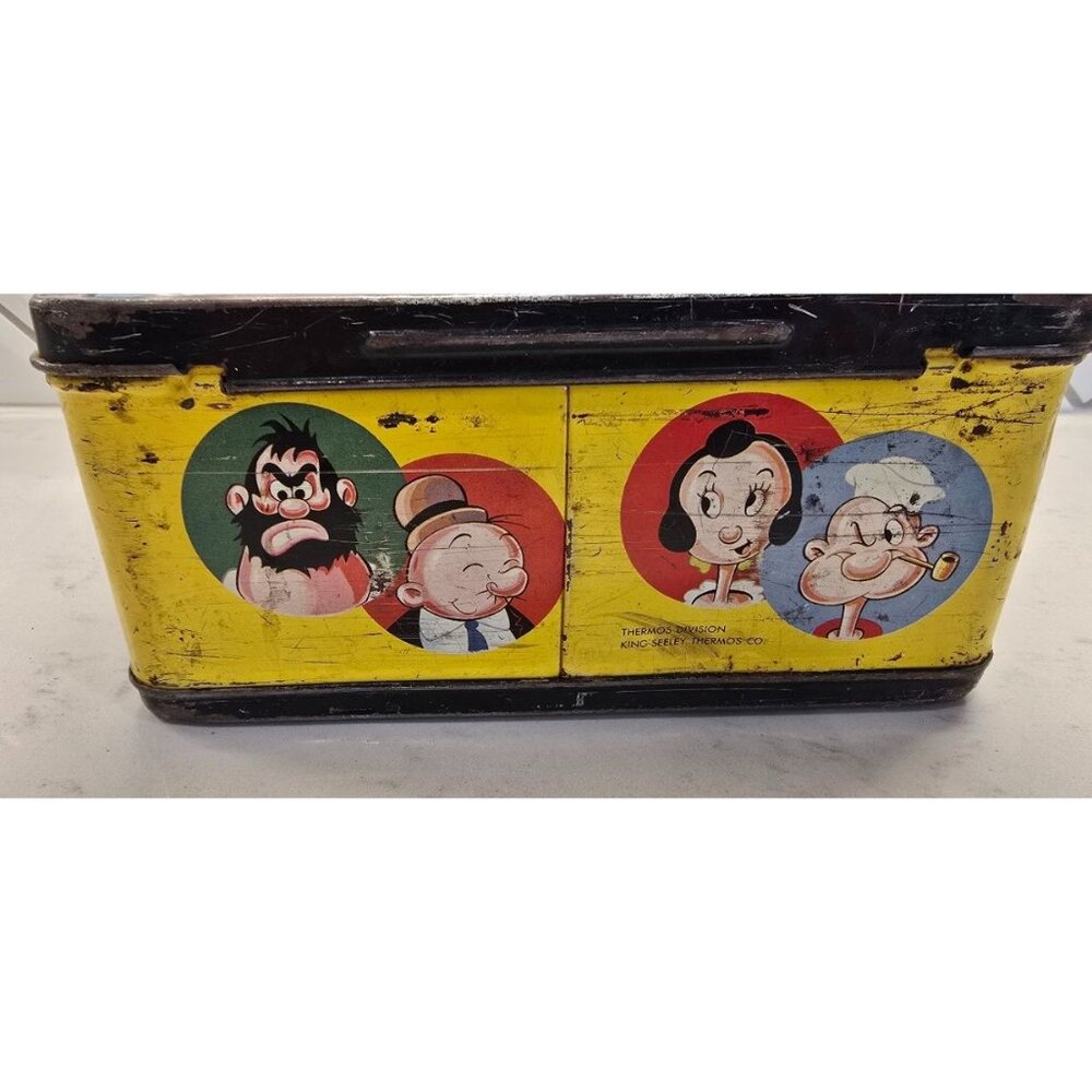Vintage Popeye Metal Lunchbox By Thermos Co. With Colorful Cartoon Scenes Black - Picture 6 of 7